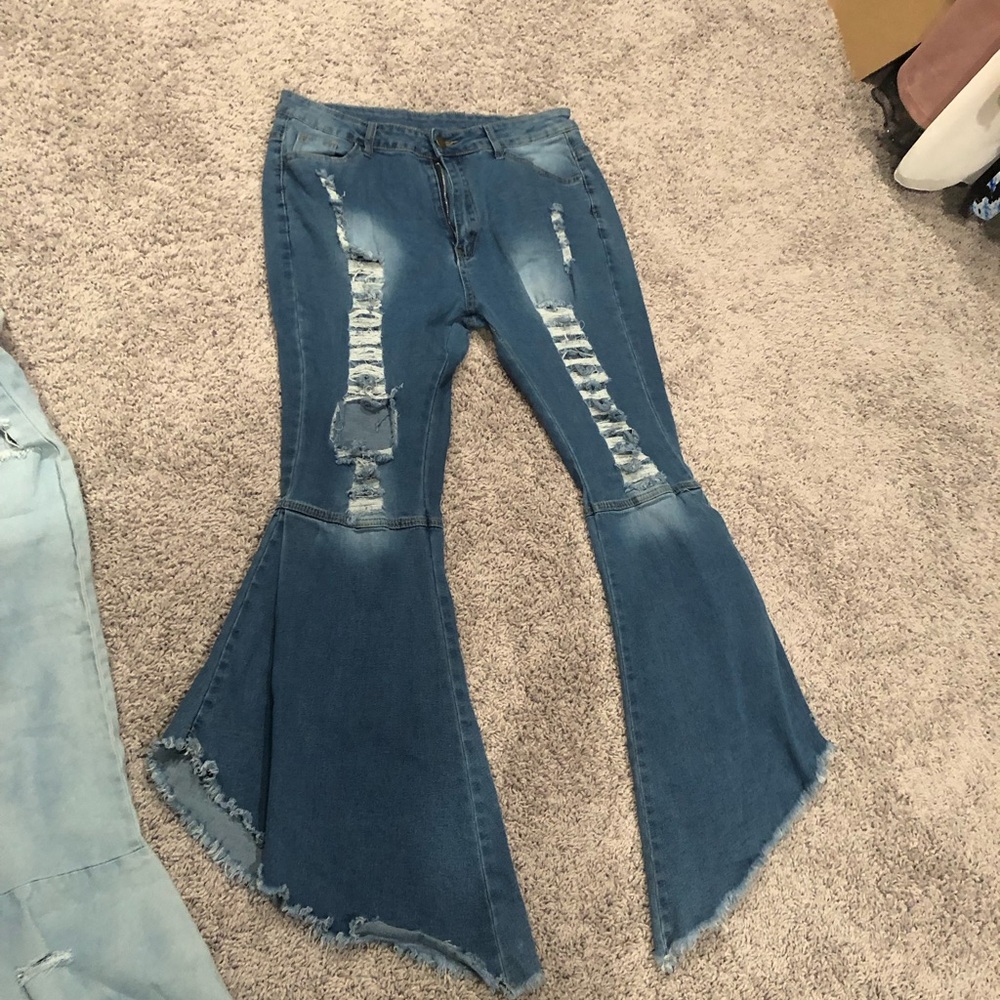 Distressed Blue Flare Jeans